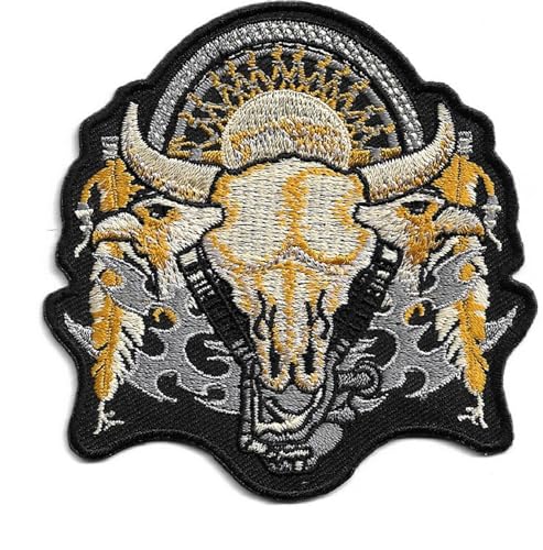 Aufnäher Bügelbild Aufbügler Iron on Patches Applikation Biker Kute Skull Bisonkopf Totem Indianer von World Trade