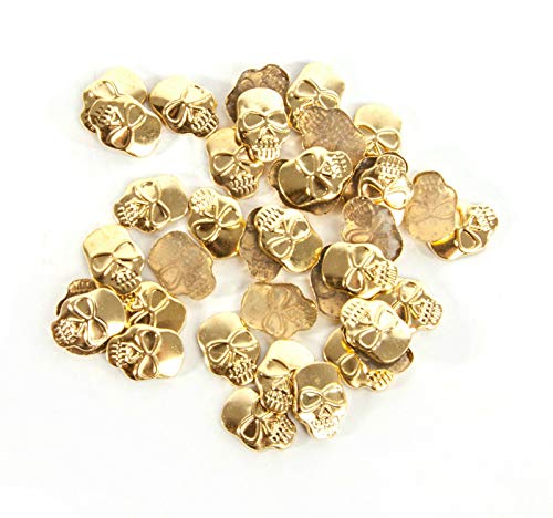 World of Sparkles Hotfix Totenkopf-Nieten zum Aufbügeln für Kleidung, Kunst und Handwerk, Stoff, Leder, Schmuckherstellung, 15 mm, Gold, 50 Stück von World of Sparkles