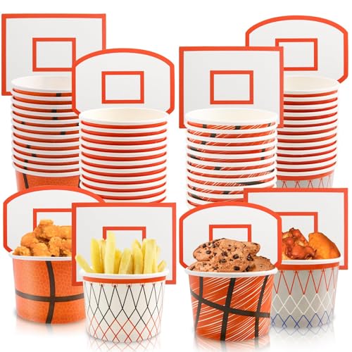 WorldBazaar Basketballkorb Snackbecher 48 Stück Basketball Party Dekorationen Kinder Papier Snackbecher Einweg Leckerli Snackschalen für Basketball Party Supplies von WorldBazaar