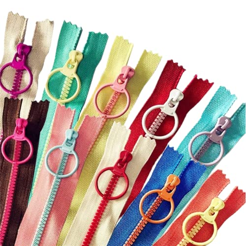 Harz Reißverschlüsse Bunter Reißverschluss Nylon-Reißverschluss mit Zugring, für Handtasche, Nähen, kreative Hobbys (20 cm 10 Stück) von Worldly