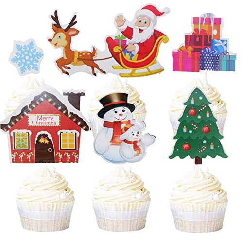 Weihnachten Cupcake Topper, Xmas Decorations Party Supplies Santa Claus Cake Topper Rentier Crackers with Prizes Fruits Cup for Adults Cake Decorations von Worldly