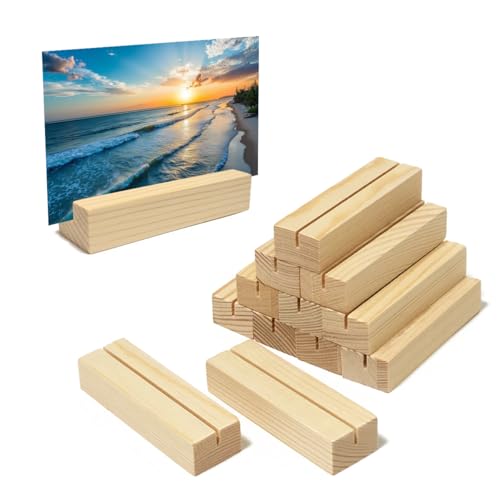 Worown 12 Stück Kartenhalter Holz, Menükartenhalter, Tischkartenhalter, Fotohalter Holz für Heim, Kaffeebar, Laden, Hochzeits und Postkarten ( 10 x 3 x 2 cm ) von Worown