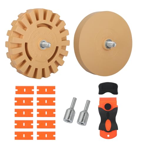 Worown 2 Stuck (Ø100 mm & Ø88 mm) - Folienradierer, Radierscheibe, Radiergummi Rad inkl. Adapter Verwendung mit Akku-Schrauber, Geradschleifer zum Entfernen von vereiteln, Klebstoffresten, etc. auf m von Worown