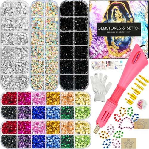 Worthofbest Hotfix Strass-Applikator mit 8500 Hotfix-Strasssteinen, SS10/16/20 3/4/5 mm, Bedazzler Kit mit Strasssteinen für blinging Kleidung, Stoff und Leder, waschbar, Geschenkbox Worthofbest Hotfix Strass-Applikator mit 8500 Hotfix-Strasssteinen, SS10/16/20 3/4/5 mm, Bedazzler Kit mit Strasssteinen für blinging Kleidung, Stoff und Leder, waschbar, Geschenkbox von Worthofbest