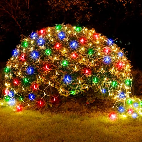 WoskjXas Lichternetz Außen Netz, 198LEDs 2 * 3M Dekoration Beleuchtung, 8 Modi Weihnachts Dekoration Lichternetz, Wasserdicht Lichternetz Lichterketten für Garten Courtyard Balcony Pathway von WoskjXas