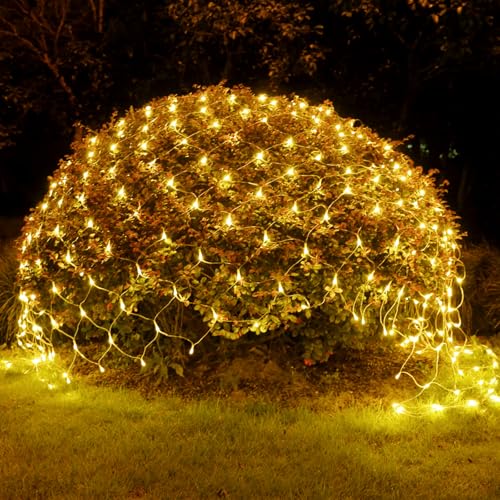 WoskjXas Lichternetz Außen Netz, 198LEDs 2 * 3M Dekoration Beleuchtung, 8 Modi Weihnachts Dekoration Lichternetz, Wasserdicht Lichternetz Lichterketten für Garten Courtyard Balcony Pathway von WoskjXas