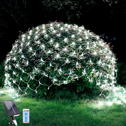 WoskjXas Lichternetz Solarleuchten Außen, 192 LEDs, 2 x 3 M Lichterkette Netz mit 8 Modi, Wasserdichte Baum Lichterkette, Design für Garten, Balkon, Zaun und Weihnachtsdeko (2M*3M, Weiß) von WoskjXas