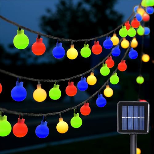 WoskjXas Solar Abrazin Lichterkette, 12m 100LEDs Solar Dekorative Lichter für den Außen Bereich, LED Außen Lichterkette mit 8 Blinkmodi, Wasserdichte Garten Beleuchtung für Hof Garten Bar von WoskjXas