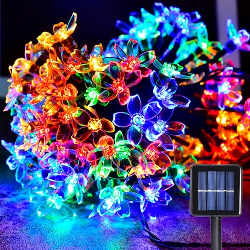 WoskjXas Solar Blumen Lichterkette, 12m 100LEDs Solar Dekorative Lichter für den Außen Bereich, LED Außen Lichterkette mit 8 Blinkmodi, Wasserdichte Garten Beleuchtung für Hof Garten Bar von WoskjXas