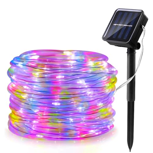 WoskjXas Solar Lichterkette, 12m 100LEDs Solar LED Lichtschlauch Solar Lampen für Außen, Wasserdicht Kupferdraht Lichterkette, Solarlicht Dekoration mit 8 Modi für Garten Hochzeiten von WoskjXas