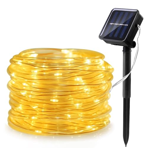 WoskjXas Solar Lichterkette, 12m 100LEDs Solar LED Lichtschlauch Solar Lampen für Außen, Wasserdicht Kupferdraht Lichterkette, Solarlicht Dekoration mit 8 Modi für Garten Hochzeiten von WoskjXas