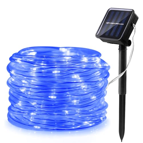 WoskjXas Solar Lichterkette, 12m 100LEDs Solar LED Lichtschlauch Solar Lampen für Außen, Wasserdicht Kupferdraht Lichterkette, Solarlicht Dekoration mit 8 Modi für Garten Hochzeiten von WoskjXas