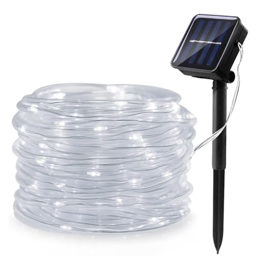 WoskjXas Solar Lichterkette, 12m 100LEDs Solar LED Lichtschlauch Solar Lampen für Außen, Wasserdicht Kupferdraht Lichterkette, Solarlicht Dekoration mit 8 Modi für Garten Hochzeiten von WoskjXas