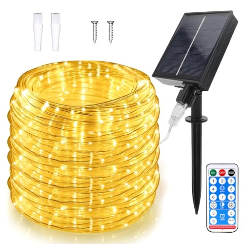 WoskjXas Solar Lichterkette, 22m 200LEDs Solar LED Lichts Chlauch Solar Lampen für Außen, Wasserdicht Kupferdraht Lichterkette, Solarlicht Dekorationmit 8 Modi Fernbedienung für Garten Hochzeiten von WoskjXas