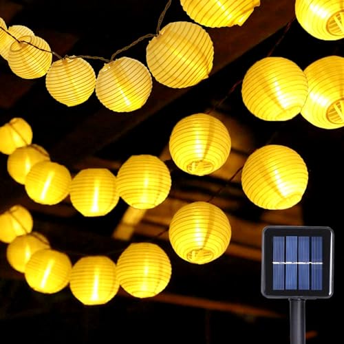 WoskjXas Solar Lichterkette Lampion Außen, 13.6M 30LEDs Termingerecht Solar Beleuchtung, 8 Beleuchtung Modi 600mAH Solar-Lichterketten Draußen IP65 Wasserdicht für Hof Garten Rasen Balkon von WoskjXas