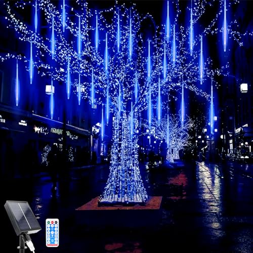 WoskjXas Solar Meteor lichter, 30cm 10Röhrchen 240LEDs Wasserdichte Weihnachten Lichter, Solar Fallende Weihnachtsbeleuchtung mit Fernbedienung für die Dekoration von Haus, Garten, Zaun von WoskjXas