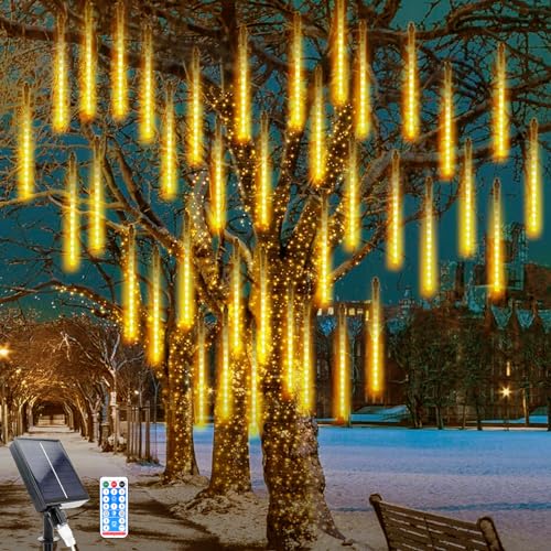 WoskjXas Solar Meteor lichter, 30cm 10Röhrchen 240LEDs Wasserdichte Weihnachten Lichter, Solar Fallende Weihnachtsbeleuchtung mit Fernbedienung für die Dekoration von Haus, Garten, Zaun von WoskjXas