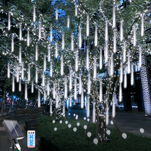 WoskjXas Solar Meteor lichter, 30cm 10Röhrchen 240LEDs Wasserdichte Weihnachten Lichter, Solar Fallende Weihnachtsbeleuchtung mit Fernbedienung für die Dekoration von Haus, Garten, Zaun von WoskjXas