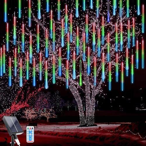 WoskjXas Solar Meteor lichter, 30cm 10Röhrchen 240LEDs Wasserdichte Weihnachten Lichter, Solar Fallende Weihnachtsbeleuchtung mit Fernbedienung für die Dekoration von Haus, Garten, Zaun von WoskjXas