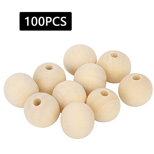 100 Stück 20 mm runde Holzperlen-Set, DIY-Schmuckmaterial, Zubehör für Armband, Halskette, DIY-Material von Woteenore