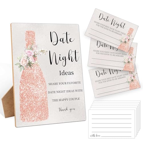 Date Night Ideen für Paare, Brautdusche Spiele Datum Nacht Schild, 1 Holzschild mit 50 Karten, Floral Wishes Ratschläge Spiel für Hochzeit, Junggesellinnenabschied, Verlobungsdekoration von Woukaup