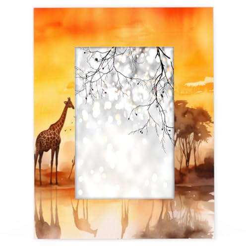 Setting Sun Bilderrahmen mit afrikanischer Giraffe, 12,7 x 17,7 cm, Holz-Bilderrahmen für Heimdekoration, Bilderrahmen von WowPrint