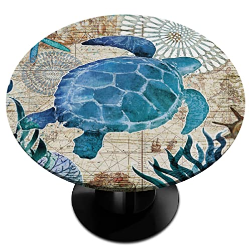 WowPrint Coastal Sea Turtles Runde Spannbetttuch Elastische Kanten Meeresschildkr?te Runde Tischabdeckung Tuch Wasserdicht Abwischbar Passend f¨¹r Tische bis 114 cm - 142 cm Durchmesser von WowPrint