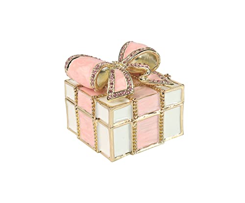 Mini Emaille Strass Schleife Knoten Schmuckschatulle Schleife Scharnier Schmuckbox Schleife Bling Schmuckbox Miniatur Figur Ring Box für Frauen Mädchen Hochzeit Geburtstag Geschenk Weihnachten (Rosa) von Wowagoga