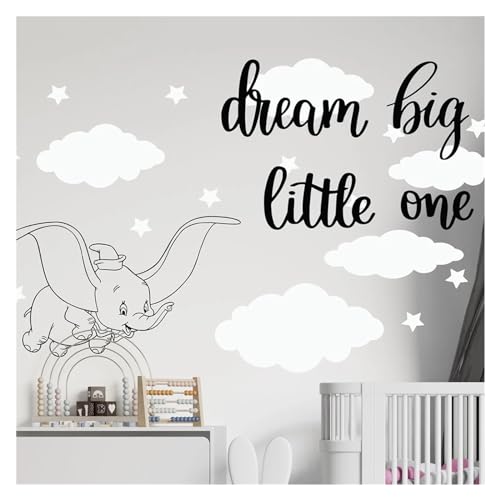 WowzZa Cartoon Dumbo Dream Big Little One Star Wandaufkleber Baby Kinderzimmer Kinderzimmer Elefant Inspirierende Wolke Wandaufkleber (Color : Two colors, Size : 120cmwidex75cmhigh) von WowzZa