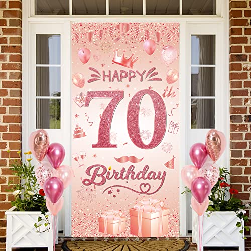 70. Geburtstag Dekoration Banner Hintergrund - 70. Geburtstag Deko für Frauen Roségold 70. Geburtstagsbanner Fotohintergrund Geburtstagsdeko Happy Birthday Deco Party Zubehör,185 x 90cm von Woyamay