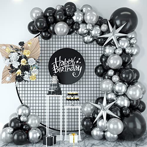 Luftballons Girlande Schwarz Silber, Schwarz Silber Ballons Girlande mit Schwarz und Meatllic Silber Latex Ballons, Schwarz Silber Luftballons Girlande für Geburtstag Hochzeit Jahrestag Partydeko von Wpensky