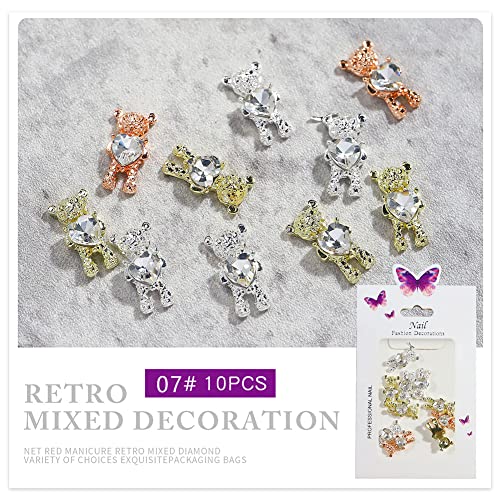 Wpond 3D Metall Nail Art Charms Legierung Nail Art Strass Schmetterlinge Liebesbär Bowknot Kette Ornamente Mode Maniküre Zubehör 07 Embrace The Drill Bear von Wpond