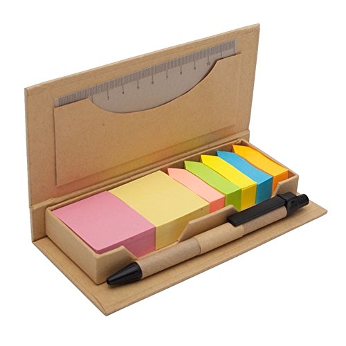 Ökologisches Haftnotizenset aus Papier | 660 Stück Notizblätter, Klebezettel, Sticky Notes, Page Marker, Haftstreifen, Pfeilform, Seitenmarker | bunt | Lineal+Kugelschreiber blaue Mine | Geschenk von WPRO