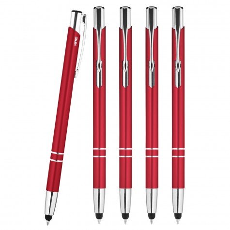 WPRO Stylosa - 5-er Set - Eingabe-Stift & Kugelschreiber 2in1 - Tablet & Smartphone dünne Touch-screen Stylus-Pen Spitze Touchpen - rot - von WPRO