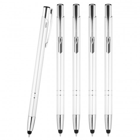 WPRO Stylosa - 5-er Set - Eingabe-Stift & Kugelschreiber 2in1 - Tablet & Smartphone dünne Touch-screen Stylus-Pen Spitze Touchpen - weiß - von WPRO