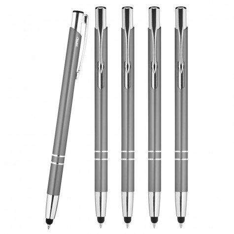 WPRO Stylosa - 5-er Set - Eingabe-Stift & Kugelschreiber 2in1 - Tablet & Smartphone dünne Touch-screen Stylus-Pen Spitze Touchpen - grau - von WPRO