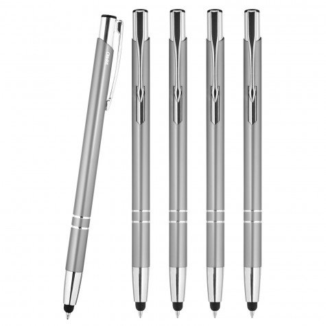 WPRO Stylosa - 5-er Set - Eingabe-Stift & Kugelschreiber 2in1 - Tablet & Smartphone dünne Touch-screen Stylus-Pen Spitze Touchpen - silber - von WPRO