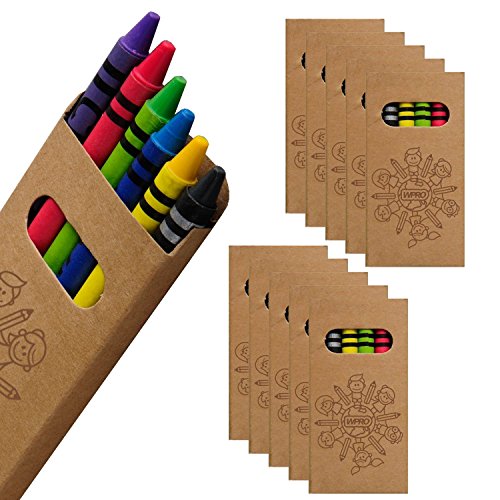 WPRO Wachs-Malstifte 10-er Set mit je 6 Farben | Mini | Farbstifte | Gastgeschenk Kindergeburtstag Mitgebsel Artzpraxen Restaurant Schule | Crayons | Jungen & Mädchen | Kartonbox | braun von WPRO