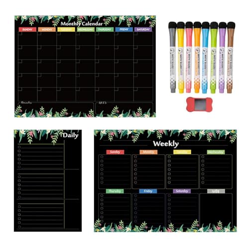 Magnetischer Kalender für Klassenzimmer, Magnetkalender für Kühlschrank,Set von 3 monatlichen Kühlschrankkalendern Markern und Radiergummi - Monatliche wöchentliche und tägliche Planer, von Wpsagek