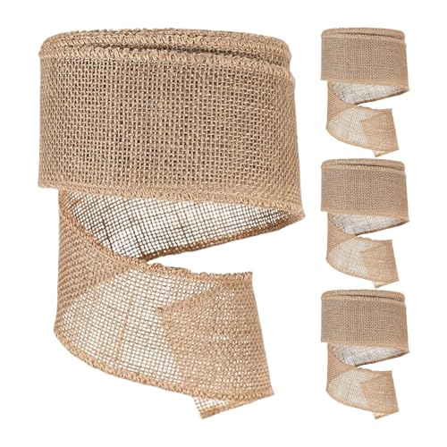 Wpsagek Juteband mit Draht für Kränze, natürliches Jute-Stoffband für Schleifen, 4 Rollen, Jute-Verpackung, Basteln, verdrahtet, Osterband für Hochzeit, Zuhause, Café, Hotel von Wpsagek