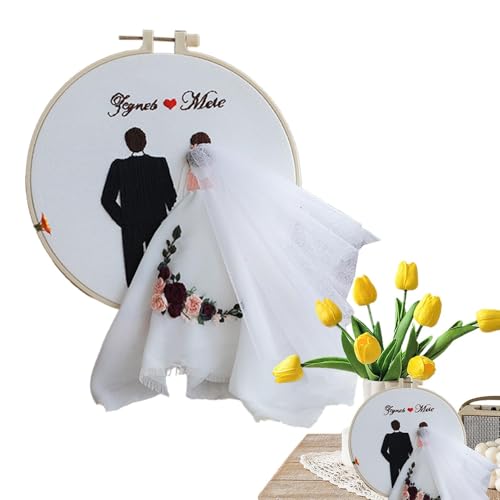 Wpsagek Stickerei Hochzeitskit, Hochzeitsstickerei - Erwachsene Punchnadel -Set | Stickkit für Anfänger mit Reifennadeln und Anweisungen für Wohnkultur von Wpsagek