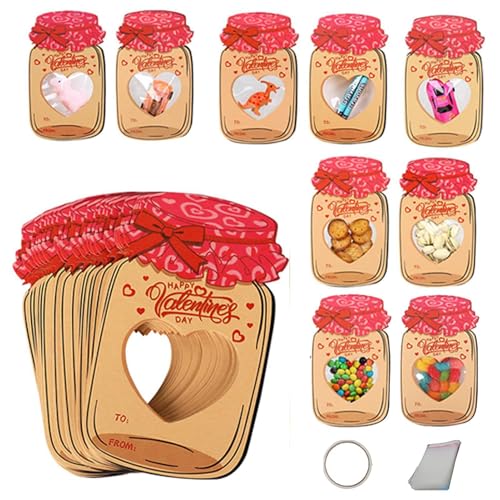 Wpsagek Valentinskarten,Valentinstagskarten für Kinder | Bunte Gläser Happy Valentine Grußkarten - Treat Jars Kinder-Austauschkarten, Klassenzimmer-Austauschkarten-Set für Valentinstag-Feiertagsbedarf von Wpsagek