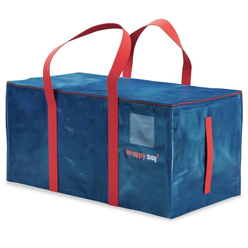 WRAPPYBAG im 10er Pack Große Kunststoff-Aufbewahrungstaschen – XXL-Taschen für Umzug & Reise – Stabil, dick & wasserdicht mit verstärkten Griffen – für Kleidung & Bettwäsche – 75 x 36 x 38 cm von Wrappybag