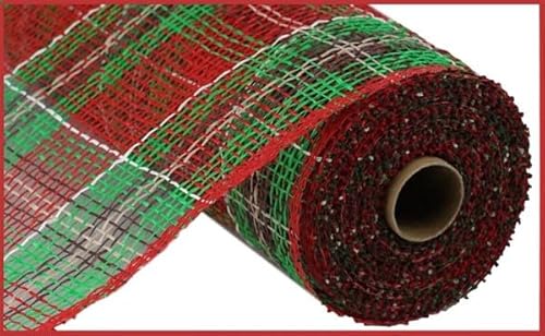 25,4 cm kariertes Poly-Sackleinen-Netz: 9,1 m – Rot, Smaragd – Weihnachten von Wreath & Bow Co.