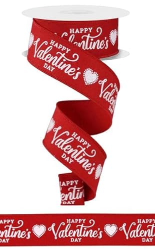 Wreath & Bow Co. Band mit Draht, Aufschrift 'Happy Valentines Day' mit Herzen, 3,8 cm x 9,1 m von Wreath & Bow Co.