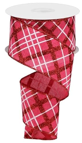 Glitzerstreifen Diagonal Plaid Royal Valentine's Day Draht Band (Hot Pink, Rot, Weiß) 6,3 cm x 9,1 m von Wreath & Bow Co.