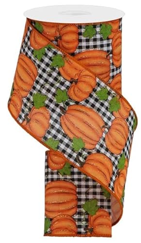 Kürbis-Patch, kariert, Drahtband, Weiß/Orange, Moos, Schwarz, 6,3 cm x 9,1 m von Wreath & Bow Co.