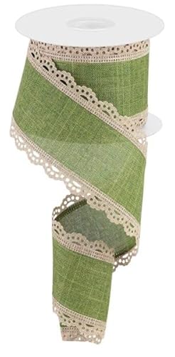 Royal Drahtband mit gewelltem Rand, 6,3 cm x 9,1 m, Jute, Moos mit hellbrauner Spitze von Wreath & Bow Co.