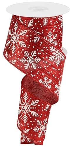 Weihnachtsband mit Draht, Rot mit weißen Schneeflocken, 6,3 cm x 9,1 m von Wreath & Bow Co.