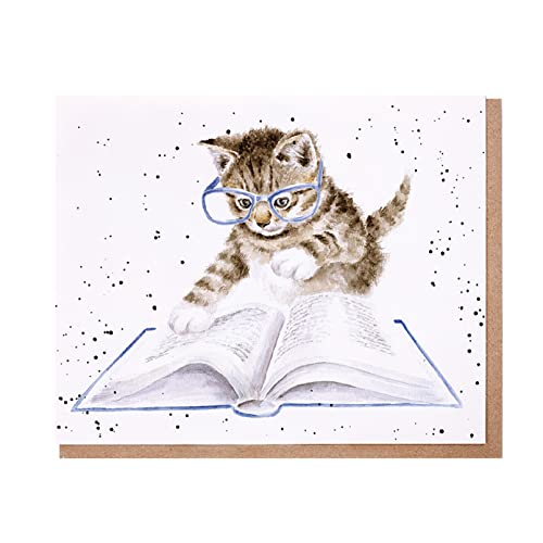 Wrendale - ACS196 - Grußkarte, Doppelkarte mit Umschlag, Katze liest Buch, the bookworm, The Country Set Karte, 17cm x 12,5cm von Wrendale Designs